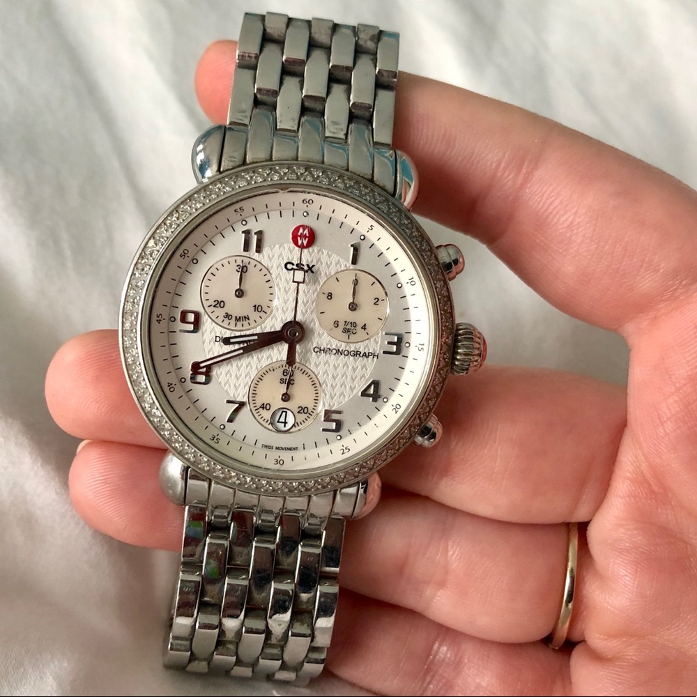 Michele watch - stainless steel with diamonds